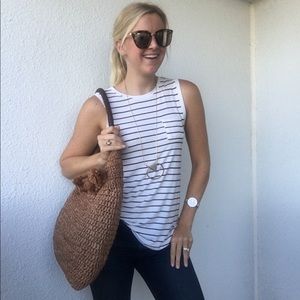 Tommy Bahama Mama Hobo Straw Bag with Poms